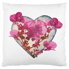 Heart Shaped With Flowers Digital Collage Large Flano Cushion Case (one Side) by dflcprints