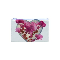 Heart Shaped with Flowers Digital Collage Cosmetic Bag (XS)