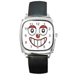 Happy Clown Cartoon Drawing Square Leather Watch Front