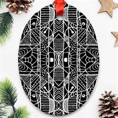 Black And White Tribal Geometric Pattern Print Oval Ornament by dflcprints