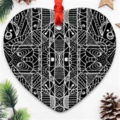 Black And White Tribal Geometric Pattern Print Heart Ornament by dflcprints