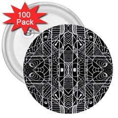 Black And White Tribal Geometric Pattern Print 3  Button (100 Pack) by dflcprints