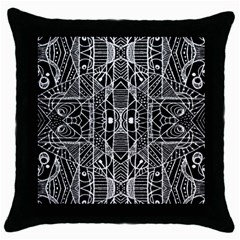 Black And White Tribal Geometric Pattern Print Black Throw Pillow Case by dflcprints