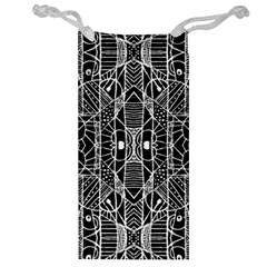 Black And White Tribal Geometric Pattern Print Jewelry Bag by dflcprints