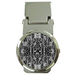 Black and White Tribal Geometric Pattern Print Money Clip with Watch Front