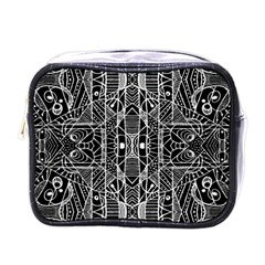 Black And White Tribal Geometric Pattern Print Mini Travel Toiletry Bag (one Side) by dflcprints