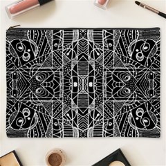 Black And White Tribal Geometric Pattern Print Cosmetic Bag (xxxl) by dflcprints