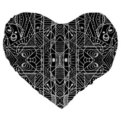 Black And White Tribal Geometric Pattern Print 19  Premium Heart Shape Cushion by dflcprints