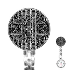 Black And White Tribal Geometric Pattern Print Stainless Steel Nurses Watch by dflcprints