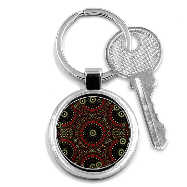 Digital Abstract Geometric Pattern in Warm Colors Key Chain (Round)