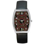 Digital Abstract Geometric Pattern in Warm Colors Tonneau Leather Watch Front