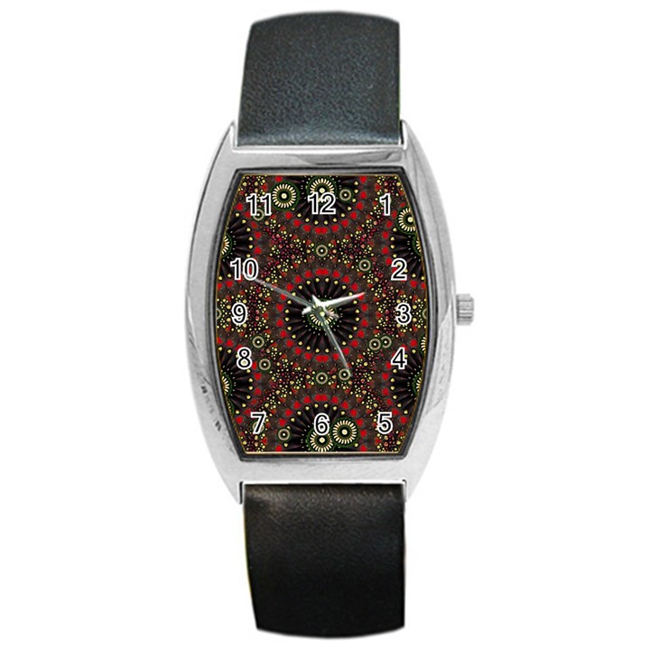 Digital Abstract Geometric Pattern in Warm Colors Tonneau Leather Watch