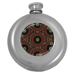 Digital Abstract Geometric Pattern In Warm Colors Hip Flask (round) by dflcprints