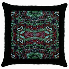 Tribal Ornament Pattern In Red And Green Colors Black Throw Pillow Case by dflcprints