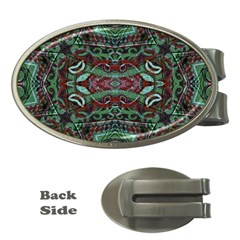 Tribal Ornament Pattern In Red And Green Colors Money Clip (oval) by dflcprints