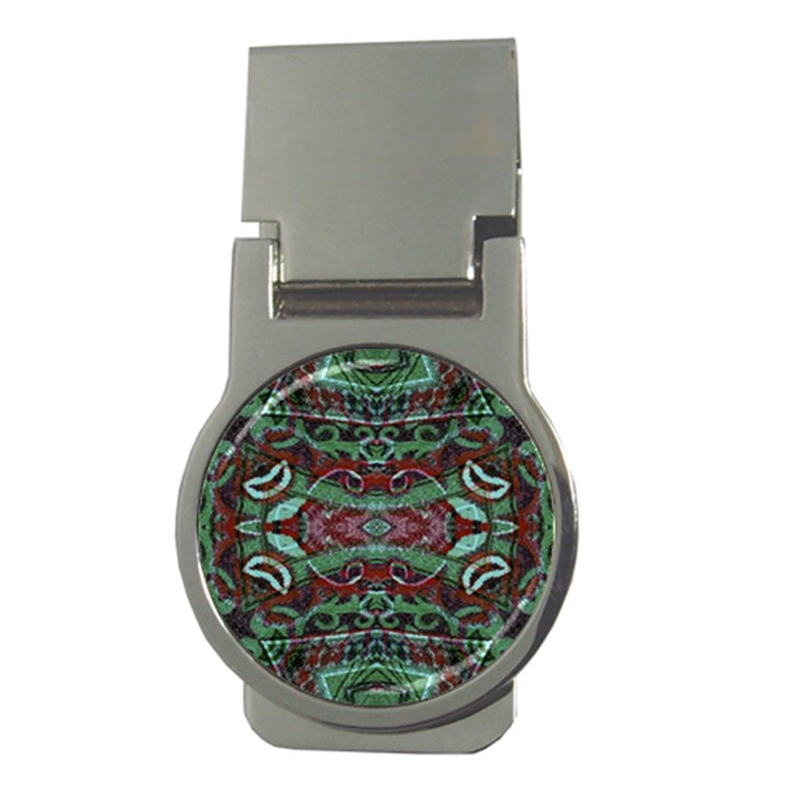 Tribal Ornament Pattern in Red and Green Colors Money Clip (Round)