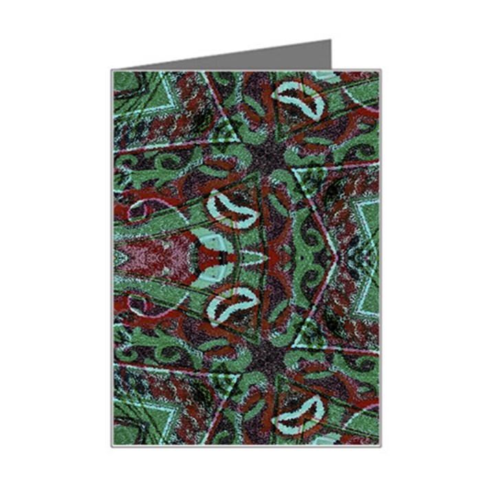 Tribal Ornament Pattern in Red and Green Colors Mini Greeting Card