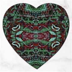 Tribal Ornament Pattern In Red And Green Colors Jigsaw Puzzle (heart) by dflcprints