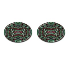 Tribal Ornament Pattern In Red And Green Colors Cufflinks (oval) by dflcprints