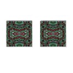 Tribal Ornament Pattern in Red and Green Colors Cufflinks (Square) Front(Pair)