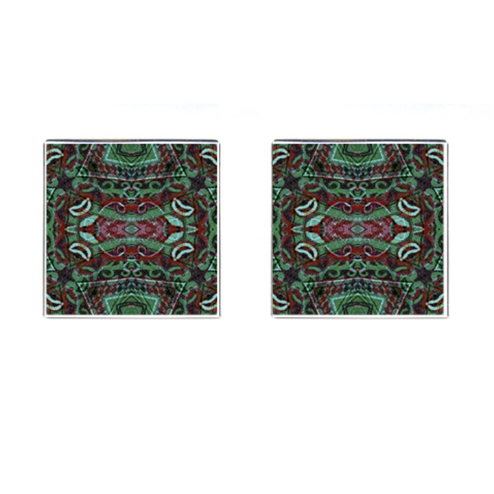 Tribal Ornament Pattern in Red and Green Colors Cufflinks (Square)