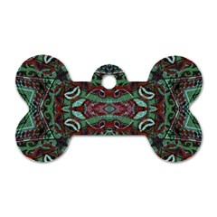 Tribal Ornament Pattern In Red And Green Colors Dog Tag Bone (one Sided) by dflcprints