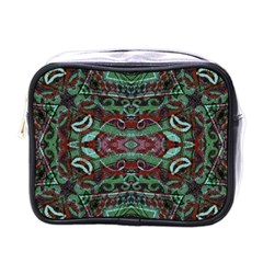 Tribal Ornament Pattern In Red And Green Colors Mini Travel Toiletry Bag (one Side) by dflcprints