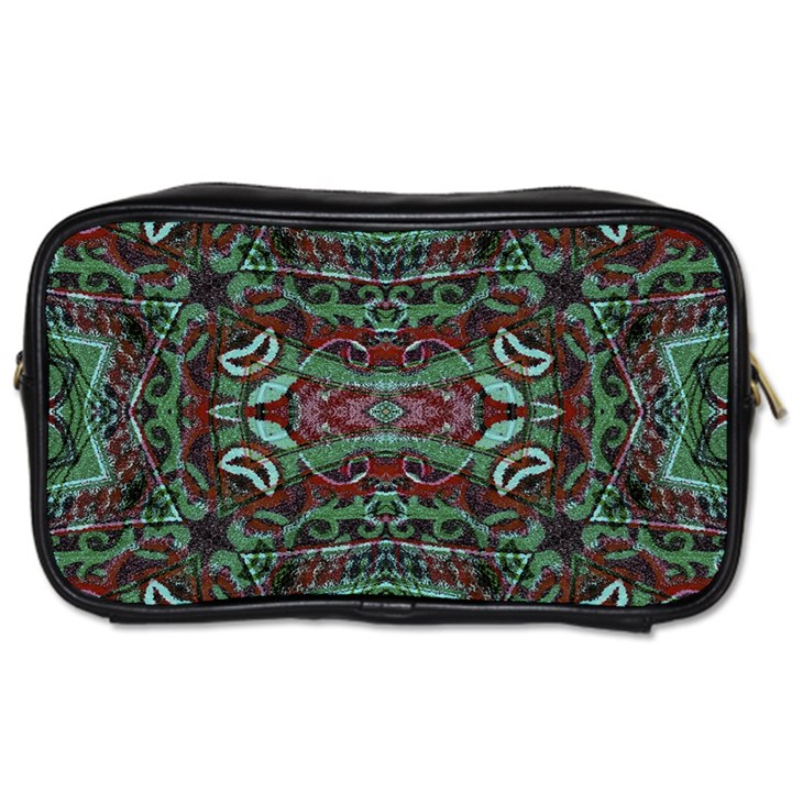 Tribal Ornament Pattern in Red and Green Colors Travel Toiletry Bag (One Side)