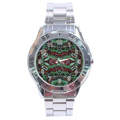 Tribal Ornament Pattern In Red And Green Colors Stainless Steel Watch by dflcprints