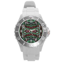 Tribal Ornament Pattern In Red And Green Colors Plastic Sport Watch (large) by dflcprints