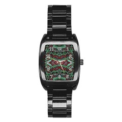 Tribal Ornament Pattern In Red And Green Colors Stainless Steel Barrel Watch by dflcprints