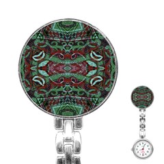 Tribal Ornament Pattern In Red And Green Colors Stainless Steel Nurses Watch by dflcprints