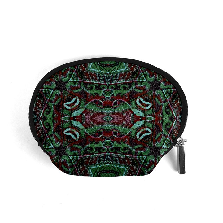 Tribal Ornament Pattern in Red and Green Colors Accessory Pouch (Small)