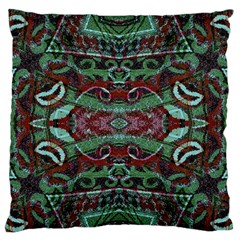 Tribal Ornament Pattern In Red And Green Colors Large Flano Cushion Case (one Side) by dflcprints