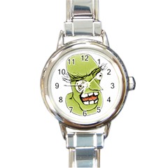 Mad Monster Man With Evil Expression Round Italian Charm Watch by dflcprints