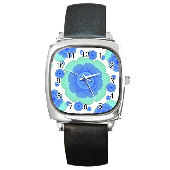 Retro Style Decorative Abstract Pattern Square Leather Watch