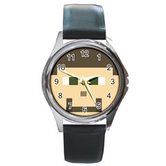 Custom Block Head Round Leather Watch (silver Rim)