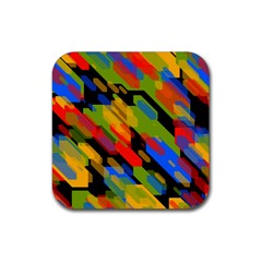 Colorful Shapes On A Black Background Rubber Coaster (square)