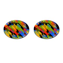 Colorful Shapes On A Black Background Cufflinks (oval) by LalyLauraFLM