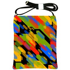 Colorful Shapes On A Black Background Shoulder Sling Bag by LalyLauraFLM