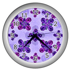 Deluxe Ornate Pattern Design In Blue And Fuchsia Colors Wall Clock (silver) by dflcprints