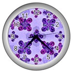 Deluxe Ornate Pattern Design in Blue and Fuchsia Colors Wall Clock (Silver) Front