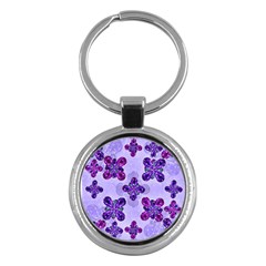 Deluxe Ornate Pattern Design In Blue And Fuchsia Colors Key Chain (round) by dflcprints