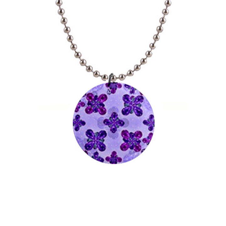 Deluxe Ornate Pattern Design in Blue and Fuchsia Colors Button Necklace