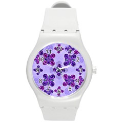 Deluxe Ornate Pattern Design In Blue And Fuchsia Colors Plastic Sport Watch (medium) by dflcprints