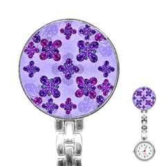 Deluxe Ornate Pattern Design In Blue And Fuchsia Colors Stainless Steel Nurses Watch by dflcprints