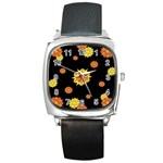 Floral Print Modern Style Pattern  Square Leather Watch Front