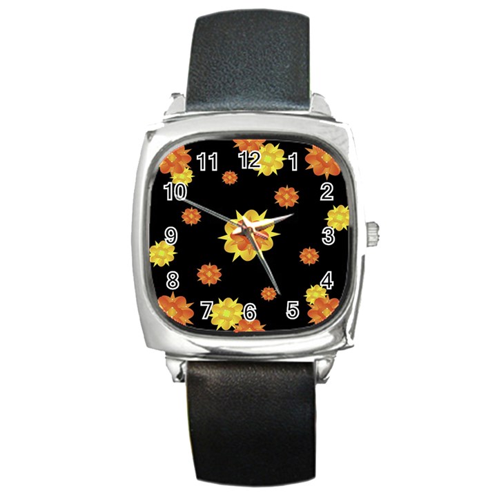 Floral Print Modern Style Pattern  Square Leather Watch