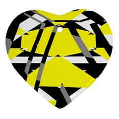 Yellow, Black And White Pieces Abstract Design Ornament (heart) by LalyLauraFLM