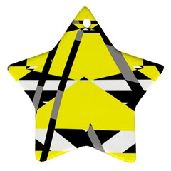 Yellow, Black And White Pieces Abstract Design Ornament (star) by LalyLauraFLM